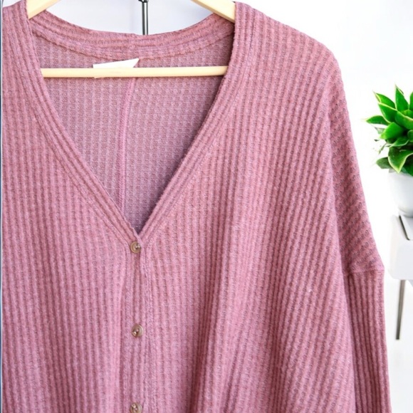 Dusty Rose Waffle Weave Front Knot Top - Picture 12 of 16